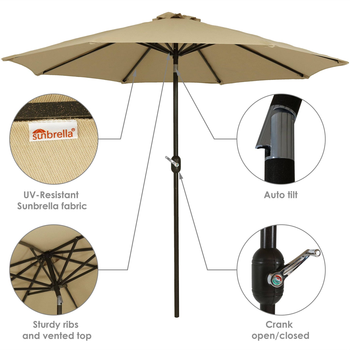 Sunnydaze Decor - Sunnydaze Aluminum Sunbrella Patio Umbrella - Beige - 9-Foot
